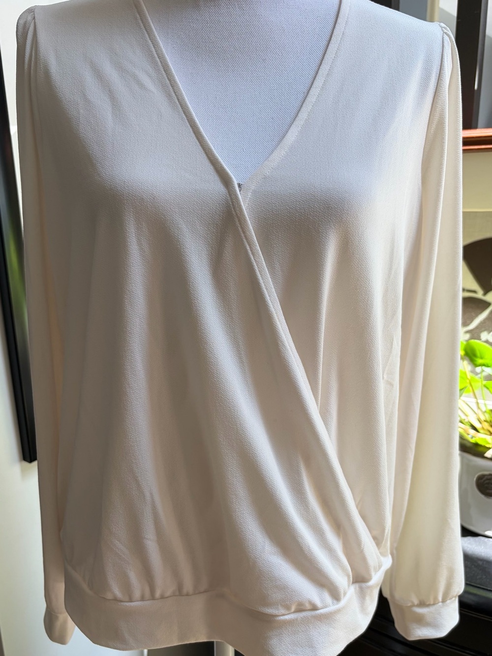 Banana Republic Cream Surplice Long Sleeve Blouse